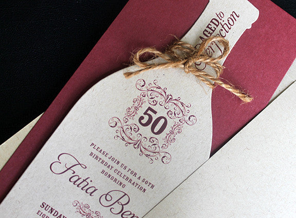 rustic 50th birthday wine bottle invitation