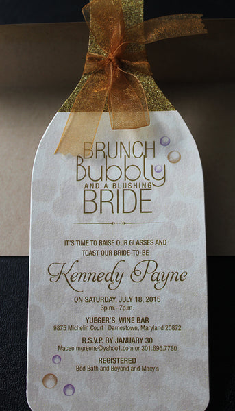 Wine Bridal Shower Invitation with Bubbles II