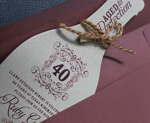 Rustic Wine Bottle 40th Birthday Invitation