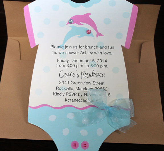 onesie dolphin birthday invitation