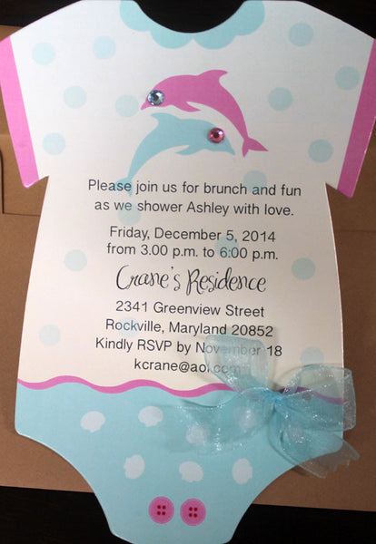 onesie dolphin birthday invitation