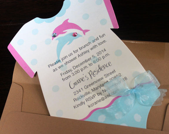 onesie dolphin birthday invitation