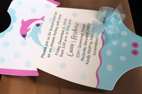 onesie dolphin birthday invitation
