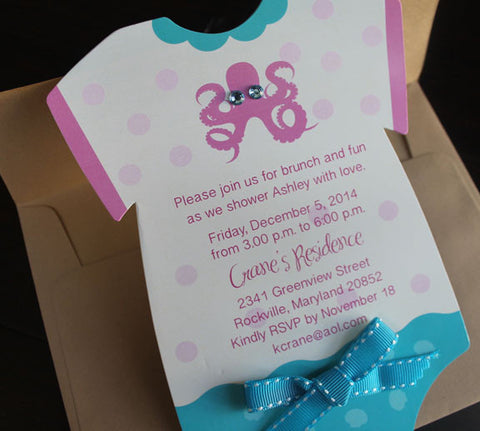 onesie octopus birthday invitation