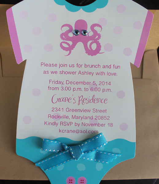 onesie octopus birthday invitation