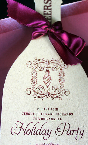 Holiday Party Wine Invitation - Ornament I