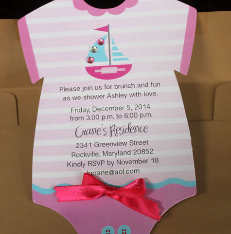 onesie sailboat birthday invitation