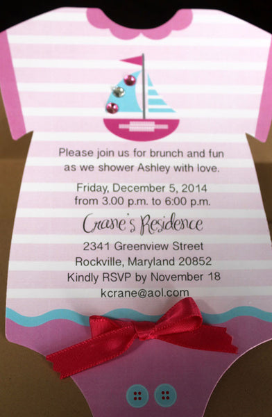 onesie sailboat birthday invitation