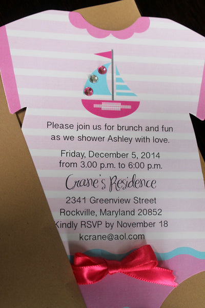 onesie sailboat birthday invitation