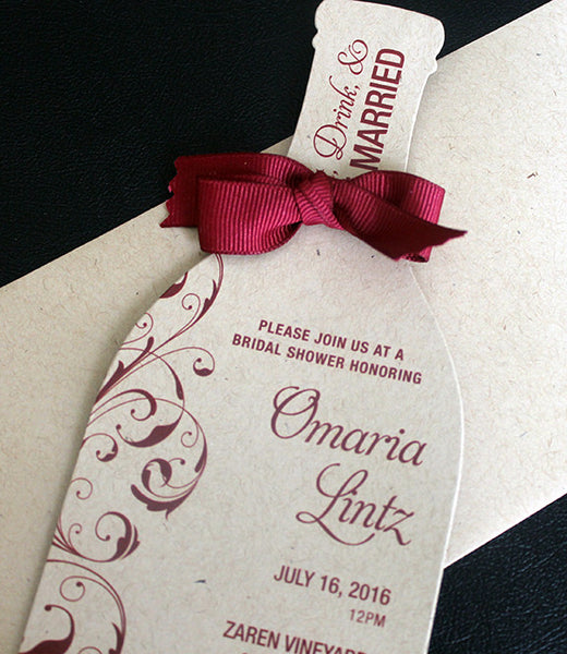 Wine Bridal Shower Invitation | Wine Party Invitation: Side Swirls in Wine