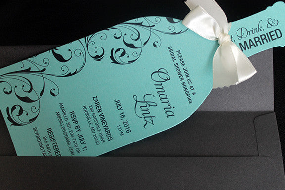 Wine Party Invitation: Side Swirls on Teal Cardstock